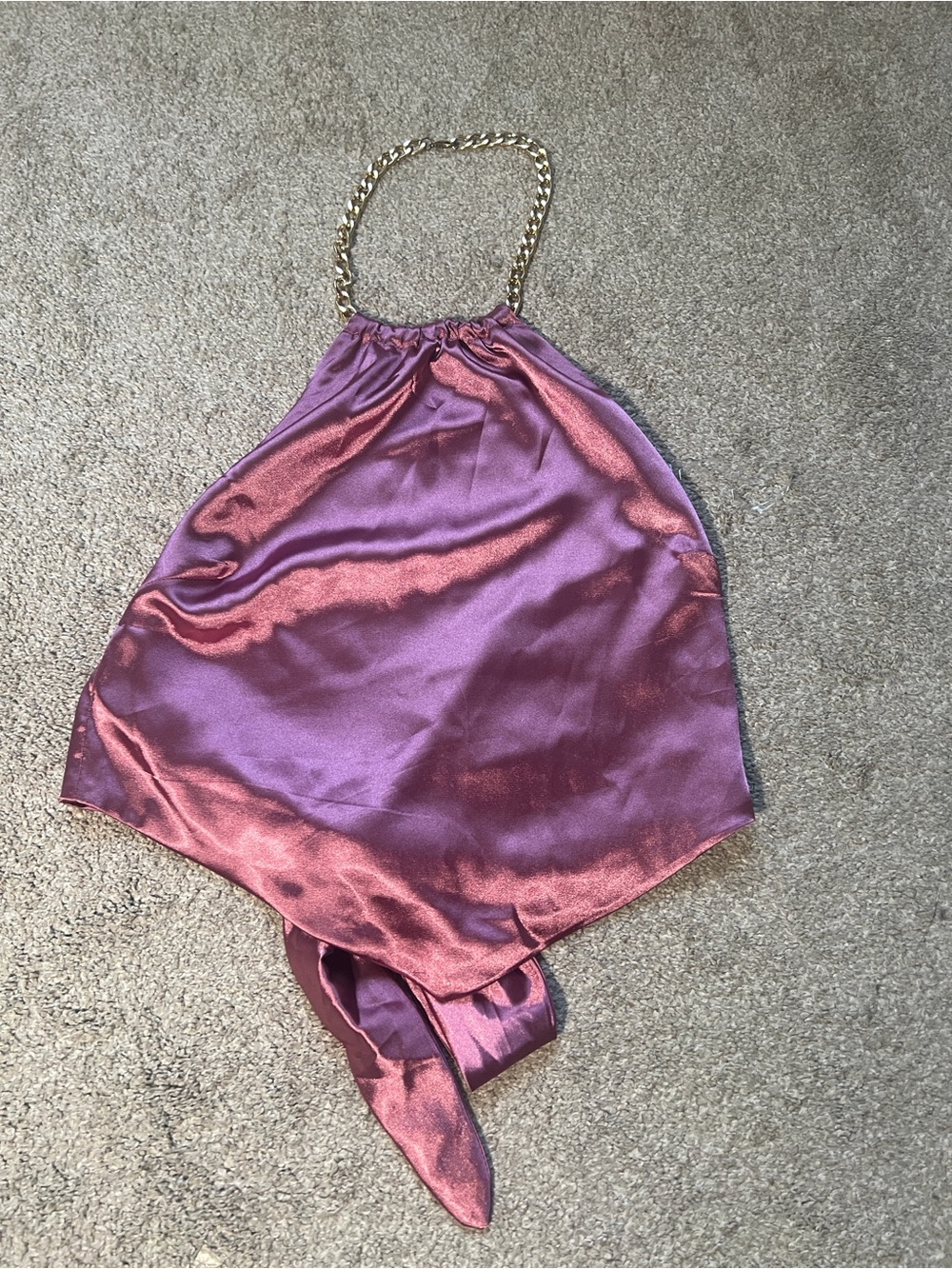 Satin Purple Halter Tank Top with Gold Chain Strap